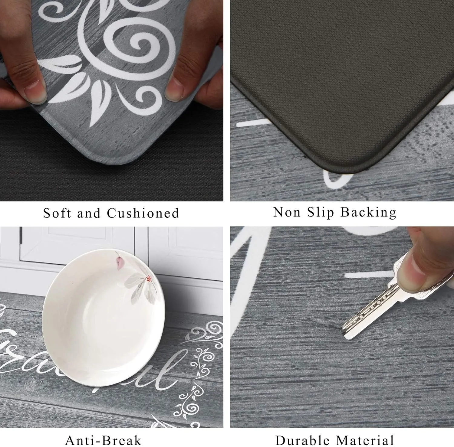 HEBE Anti Fatigue Kitchen Mat Set of 2 Non Slip Cushioned Kitchen Mats for Floor Waterproof Farmhouse Kitchen Rugs and Mats Set Comfort Standing Desk Mat Carpet for Sink,Office,Laundry