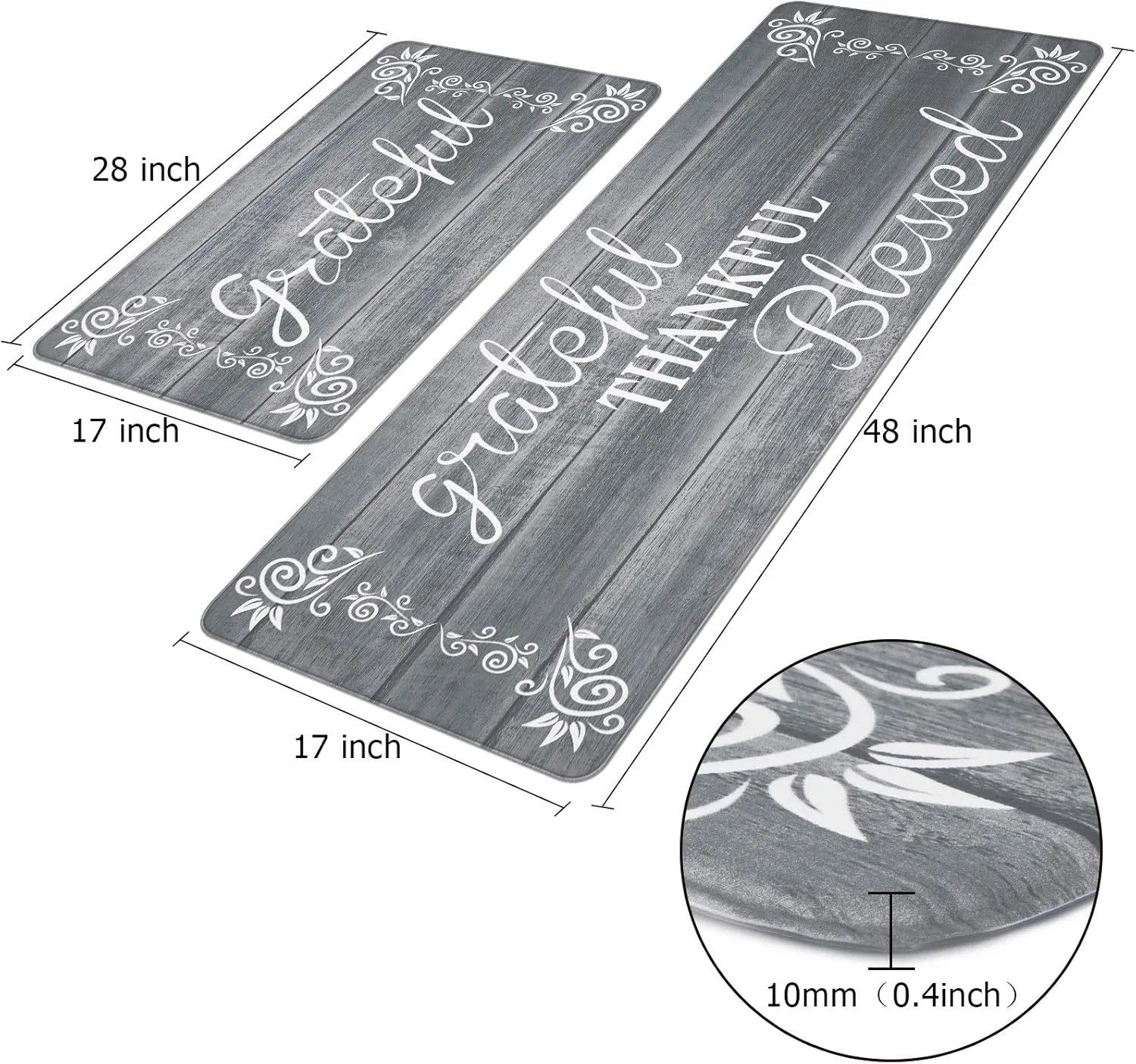 HEBE Anti Fatigue Kitchen Mat Set of 2 Non Slip Cushioned Kitchen Mats for Floor Waterproof Farmhouse Kitchen Rugs and Mats Set Comfort Standing Desk Mat Carpet for Sink,Office,Laundry