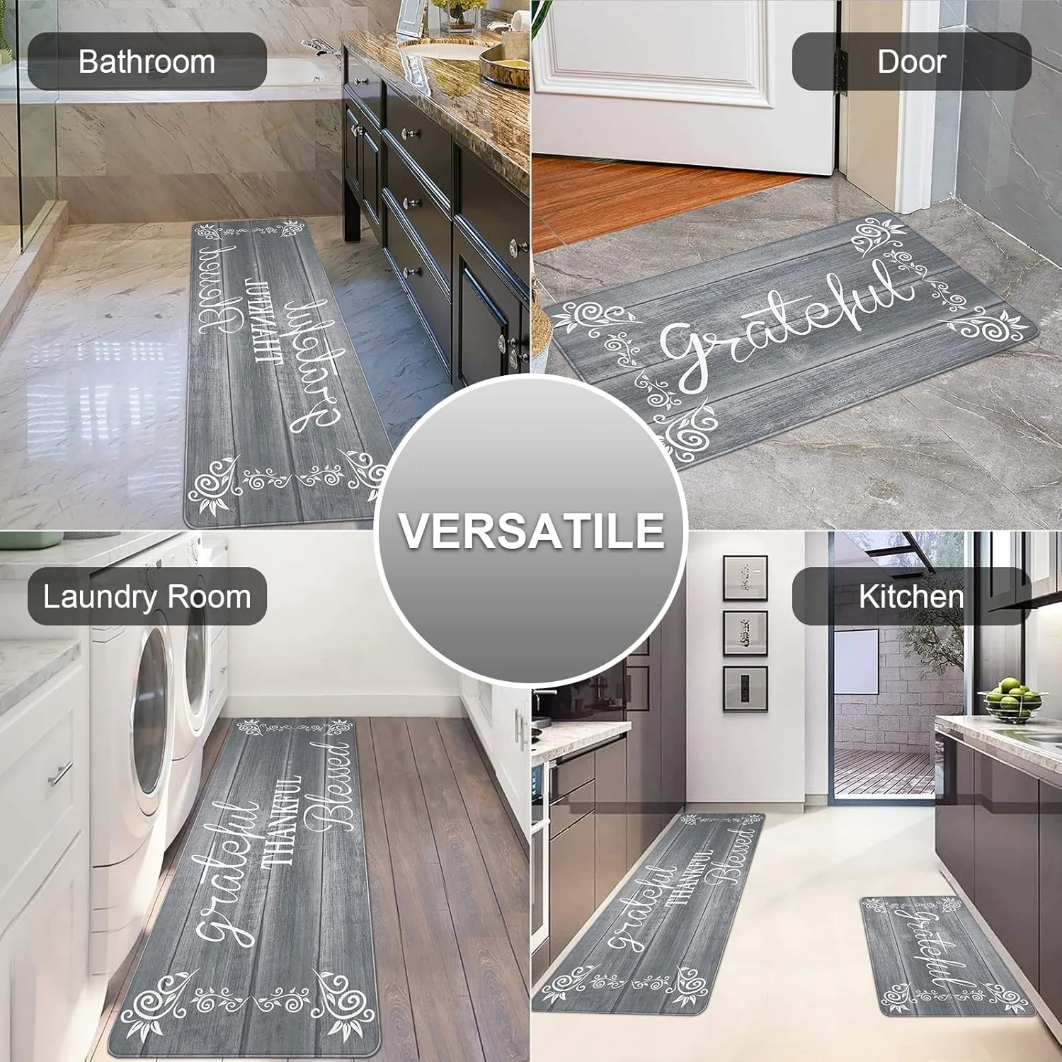 HEBE Anti Fatigue Kitchen Mat Set of 2 Non Slip Cushioned Kitchen Mats for Floor Waterproof Farmhouse Kitchen Rugs and Mats Set Comfort Standing Desk Mat Carpet for Sink,Office,Laundry