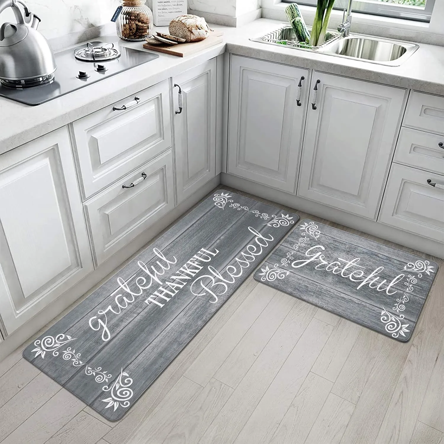 HEBE Anti Fatigue Kitchen Mat Set of 2 Non Slip Cushioned Kitchen Mats for Floor Waterproof Farmhouse Kitchen Rugs and Mats Set Comfort Standing Desk Mat Carpet for Sink,Office,Laundry