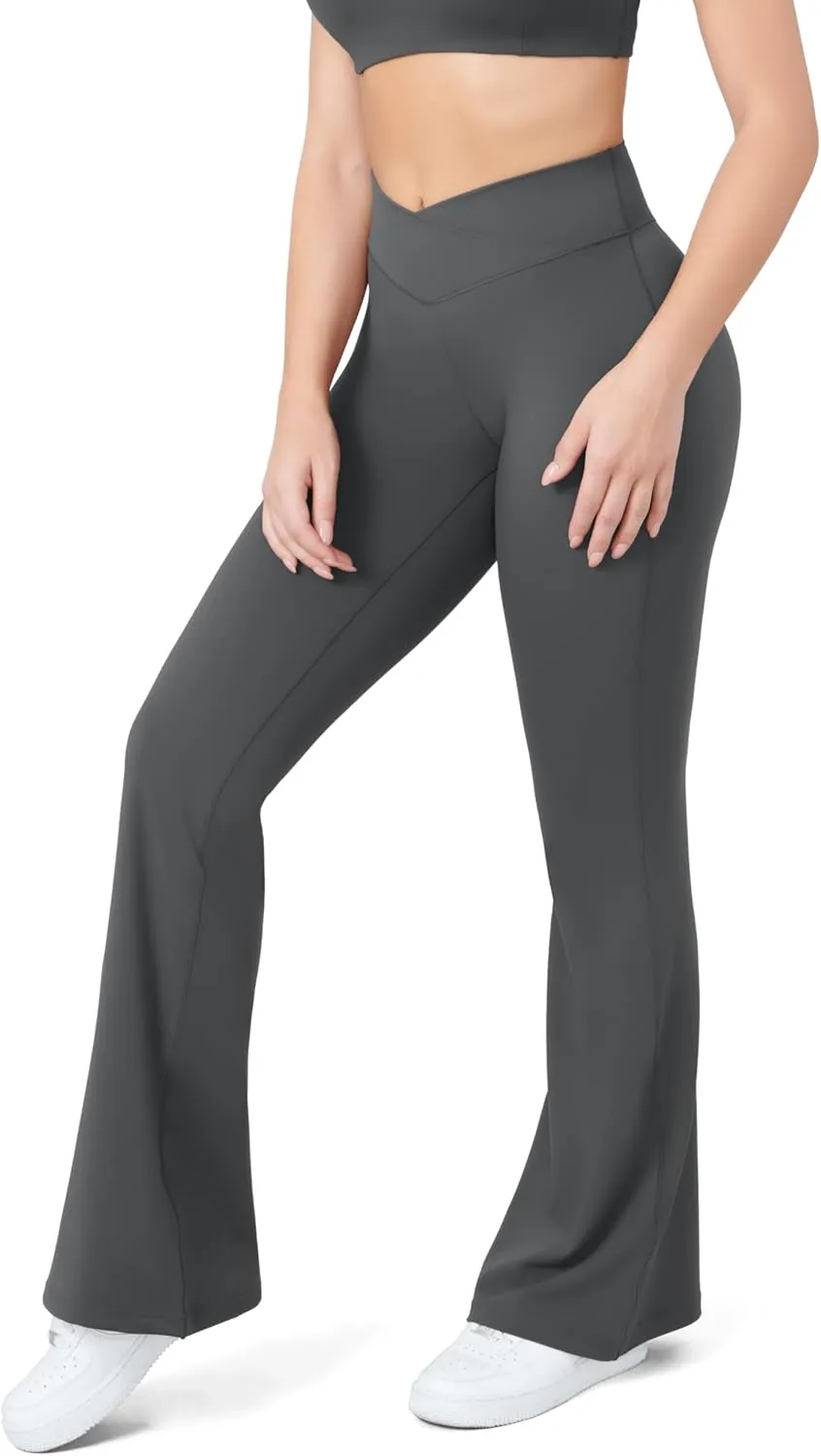 HEGALY Women's Flare Yoga Pants - Crossover Flare Leggings High Waisted Tummy Control Workout Casual Bootcut Pants