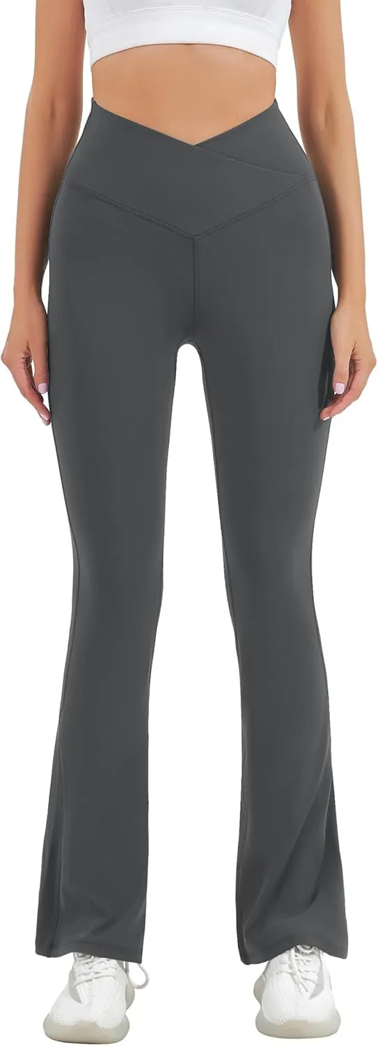 HEGALY Women's Flare Yoga Pants - Crossover Flare Leggings High Waisted Tummy Control Workout Casual Bootcut Pants