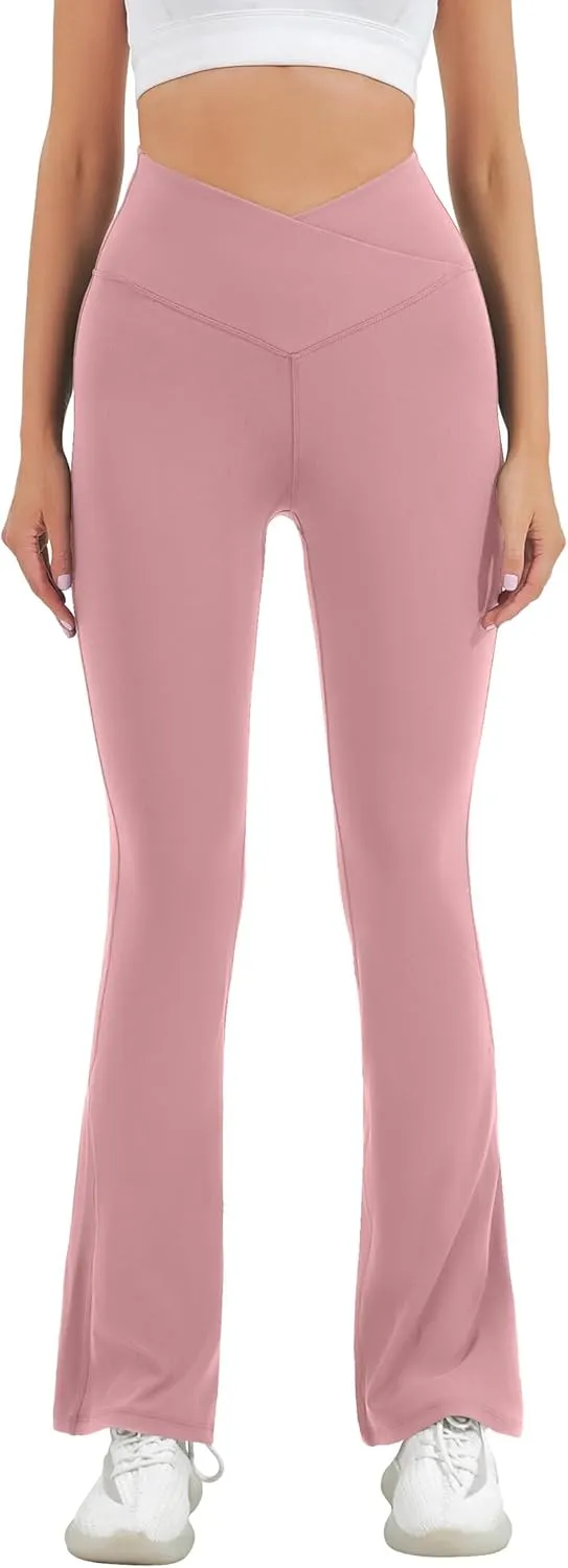 HEGALY Women's Flare Yoga Pants - Crossover Flare Leggings High Waisted Tummy Control Workout Casual Bootcut Pants