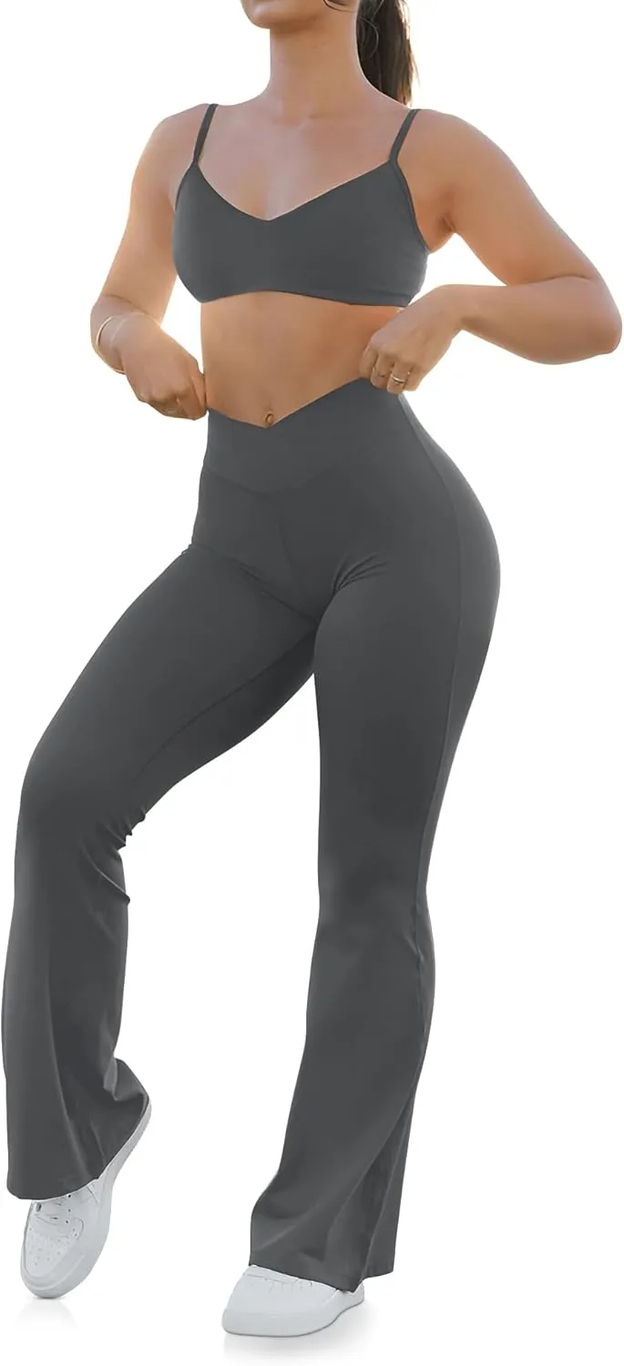 HEGALY Women's Flare Yoga Pants - Crossover Flare Leggings High Waisted Tummy Control Workout Casual Bootcut Pants