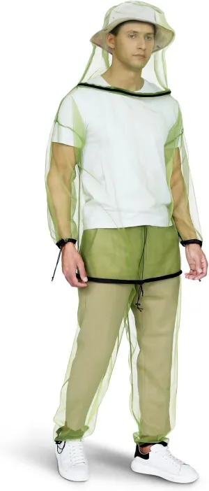HENNCHEE Mosquito Suits for Adults, Mesh Net Bug Jacket Pant Suit, Outdoor Full Body Protection Mosquito Proof Clothing
