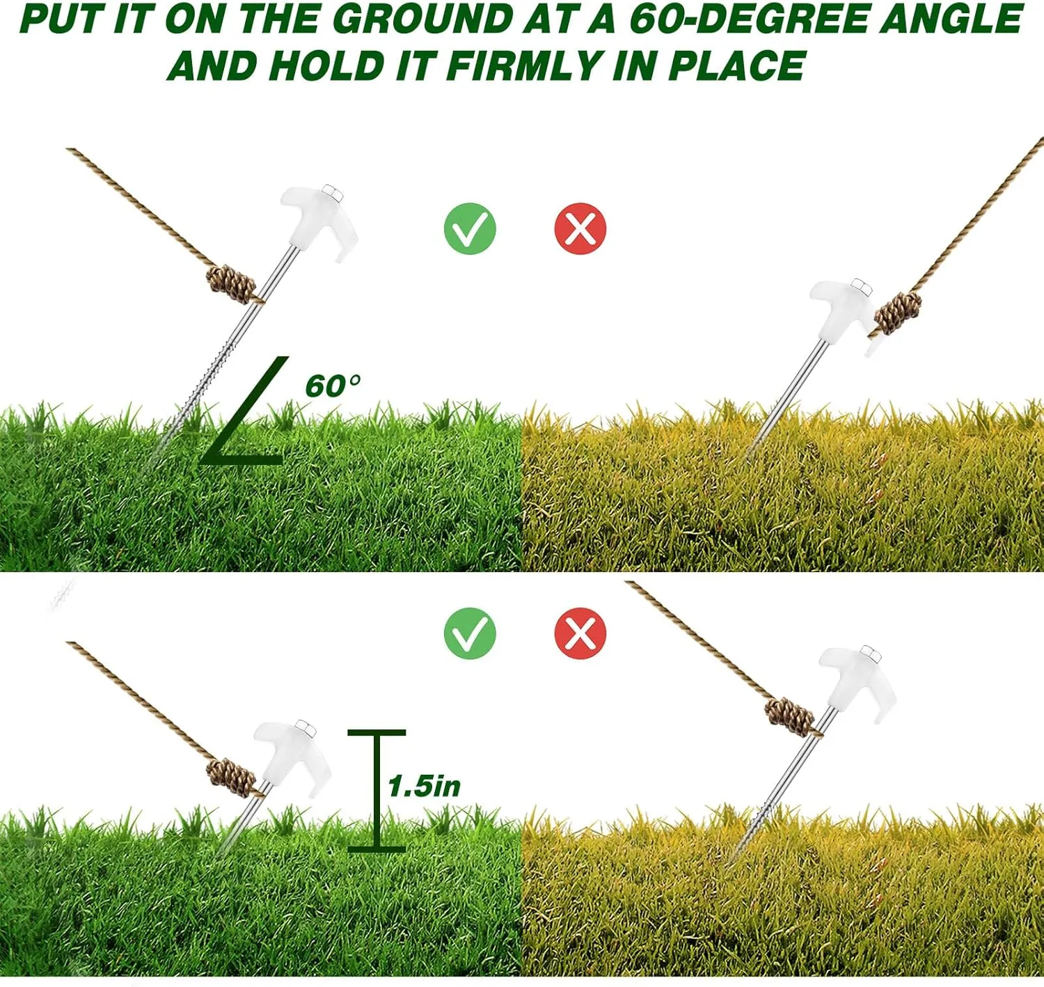 Hicarer 40 Pcs 12 Inch Tent Stakes Screw in Camping Stakes Heavy Duty Metal Spikes Ground Anchor Peg Threaded Tent Spikes with Hex Head Driver for Camping Garden Inflatable (Luminous White)