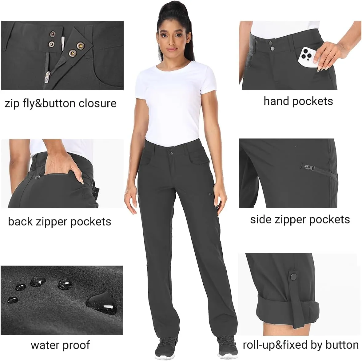 Holipick Women's Hiking Cargo Pants Lightweight Quick Dry Waterproof Outdoor Camping Travel Golf Pants with Pockets UPF 50 