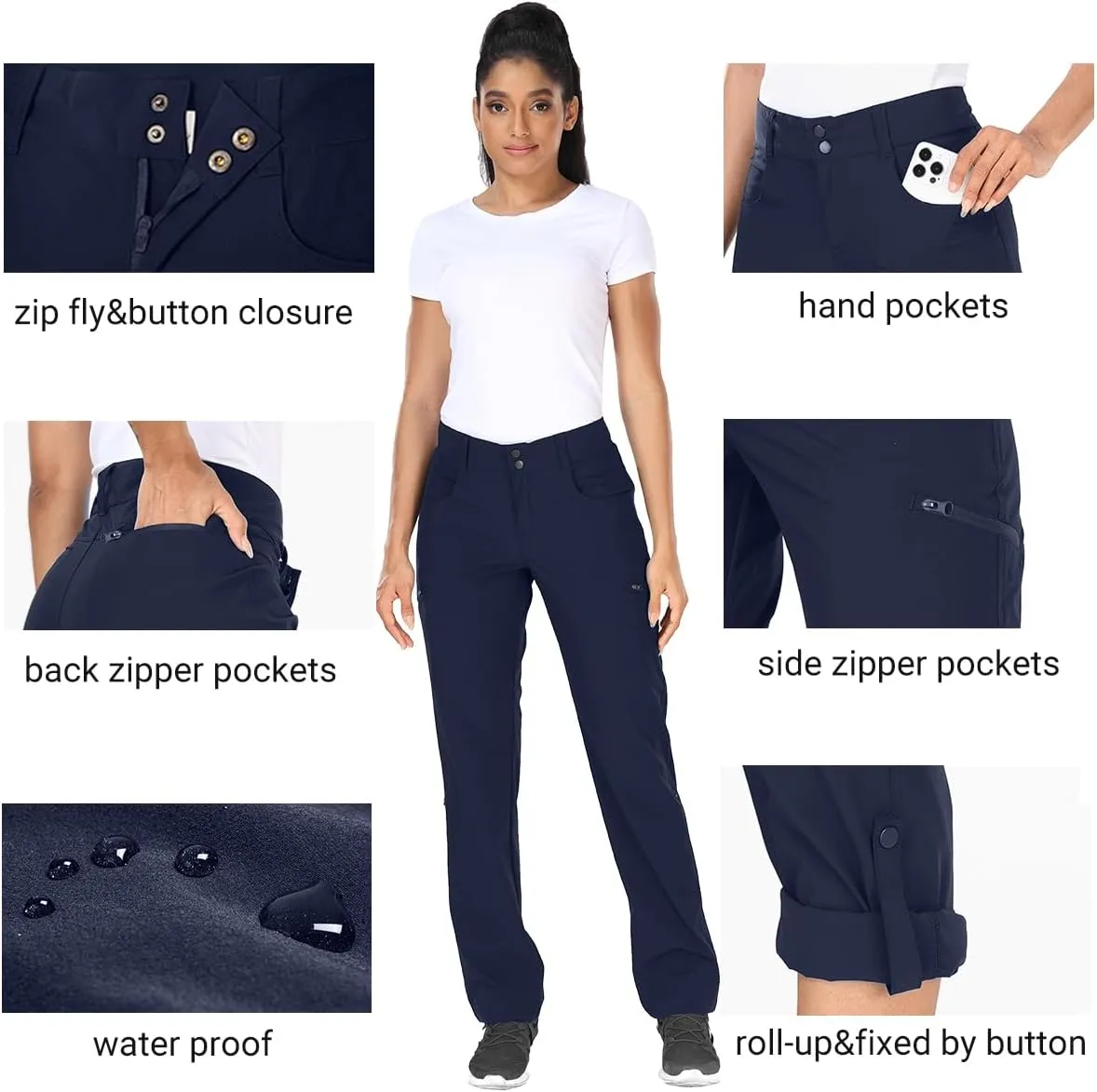 Holipick Women's Hiking Cargo Pants Lightweight Quick Dry Waterproof Outdoor Camping Travel Golf Pants with Pockets UPF 50 