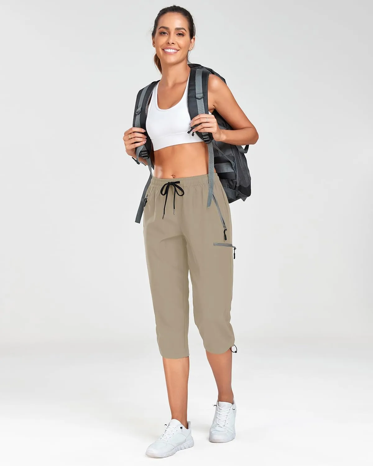 Holipick Women's Hiking Pants Lightweight Quick Dry Water Resistant Elastic Waist Outdoor Camping Travel Cargo Zipper Pockets