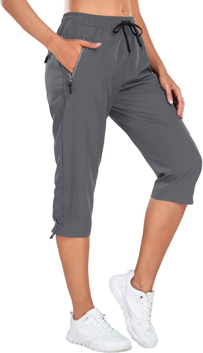Holipick Women's Hiking Pants Lightweight Quick Dry Water Resistant Elastic Waist Outdoor Camping Travel Cargo Zipper Pockets