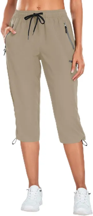 Holipick Women's Hiking Pants Lightweight Quick Dry Water Resistant Elastic Waist Outdoor Camping Travel Cargo Zipper Pockets
