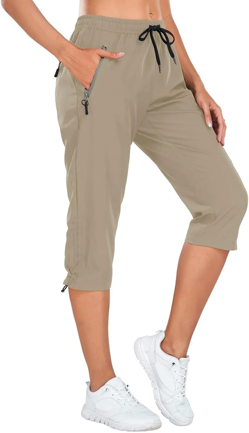 Holipick Women's Hiking Pants Lightweight Quick Dry Water Resistant Elastic Waist Outdoor Camping Travel Cargo Zipper Pockets