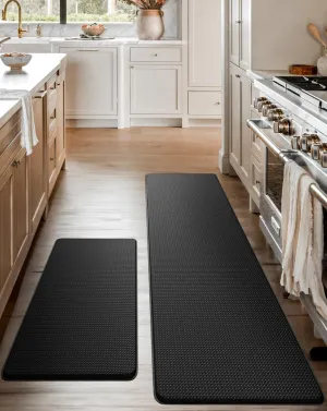 Homergy Anti Fatigue Kitchen Mats for Floor 2 PCS, Memory Foam Cushioned Rugs, Comfort Standing Desk Mats for Office, Home, Laundry Room, Waterproof & Ergonomic, 17.3×30.3 & 17.3×59, Black