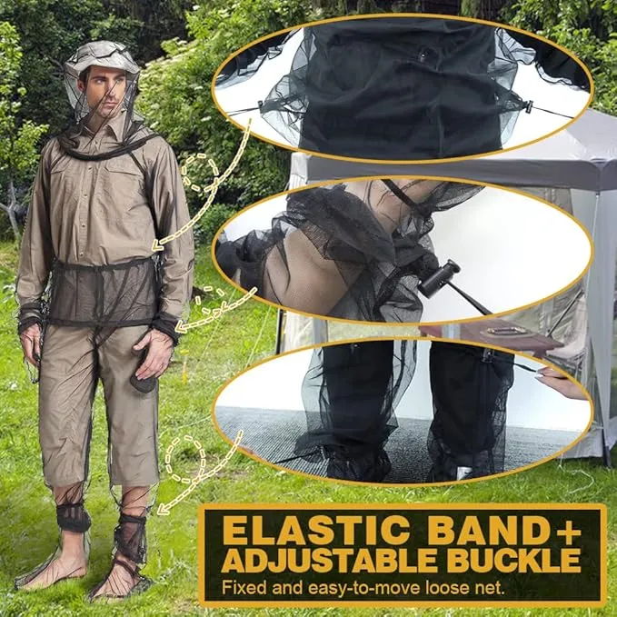 HOMEYA Bug Jacket S/M, Anti Mosquito Netting Suit with Zipper on Hood Ultra-fine Mesh Pants Mitt Socks with Free Carry Pouch for Protecting Hunting Fishing Men Women
