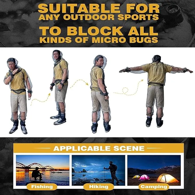 HOMEYA Bug Jacket S/M, Anti Mosquito Netting Suit with Zipper on Hood Ultra-fine Mesh Pants Mitt Socks with Free Carry Pouch for Protecting Hunting Fishing Men Women