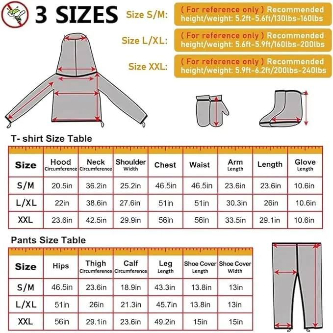HOMEYA Bug Jacket S/M, Anti Mosquito Netting Suit with Zipper on Hood Ultra-fine Mesh Pants Mitt Socks with Free Carry Pouch for Protecting Hunting Fishing Men Women