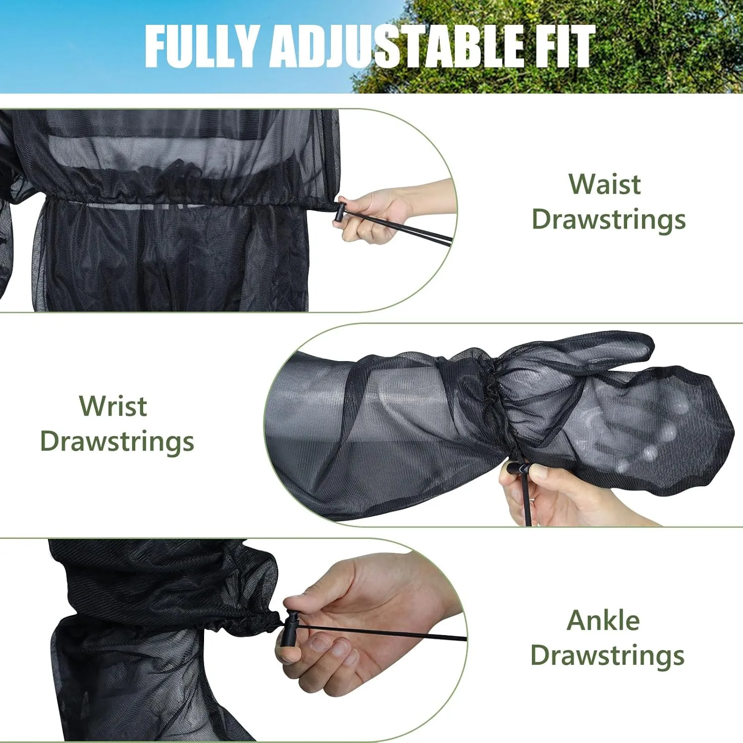HOMEYA Bug Jacket S/M, Anti Mosquito Netting Suit with Zipper on Hood Ultra-fine Mesh Pants Mitt Socks with Free Carry Pouch for Protecting Hunting Fishing Men Women