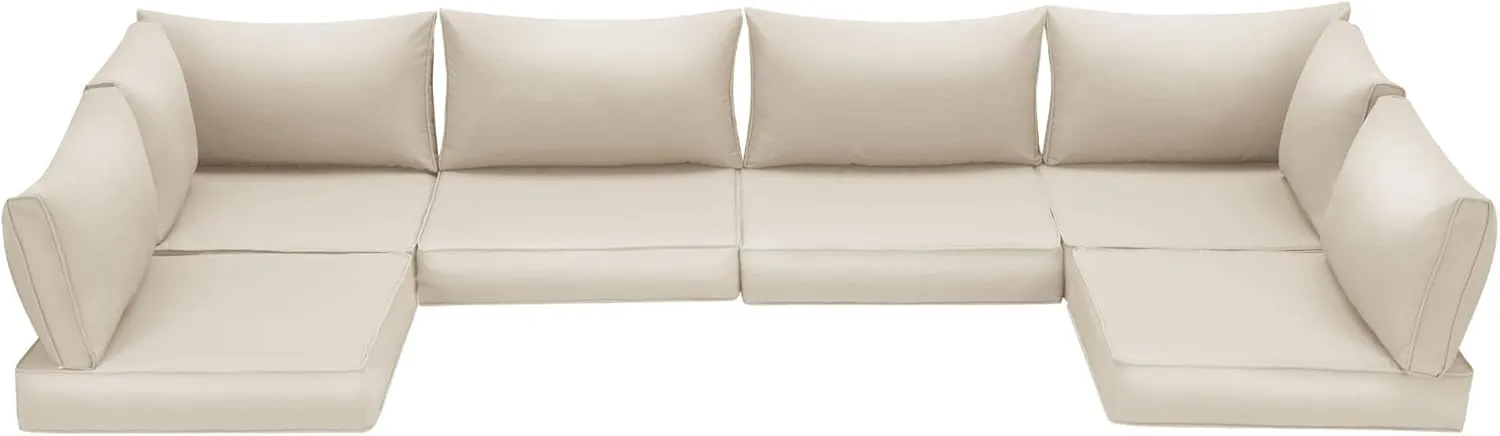 HOMREST Outdoor Replacement Cushions for Patio Furniture,Water-Repellent Sofa Cushion for 6-Seat Rattan Wicker Sectional Patio Conversation Sets,14-Piece Cushions Set for Outdoor Couch（Beige）
