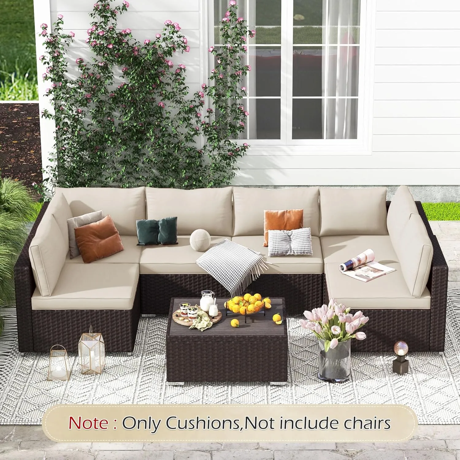 HOMREST Outdoor Replacement Cushions for Patio Furniture,Water-Repellent Sofa Cushion for 6-Seat Rattan Wicker Sectional Patio Conversation Sets,14-Piece Cushions Set for Outdoor Couch（Beige）