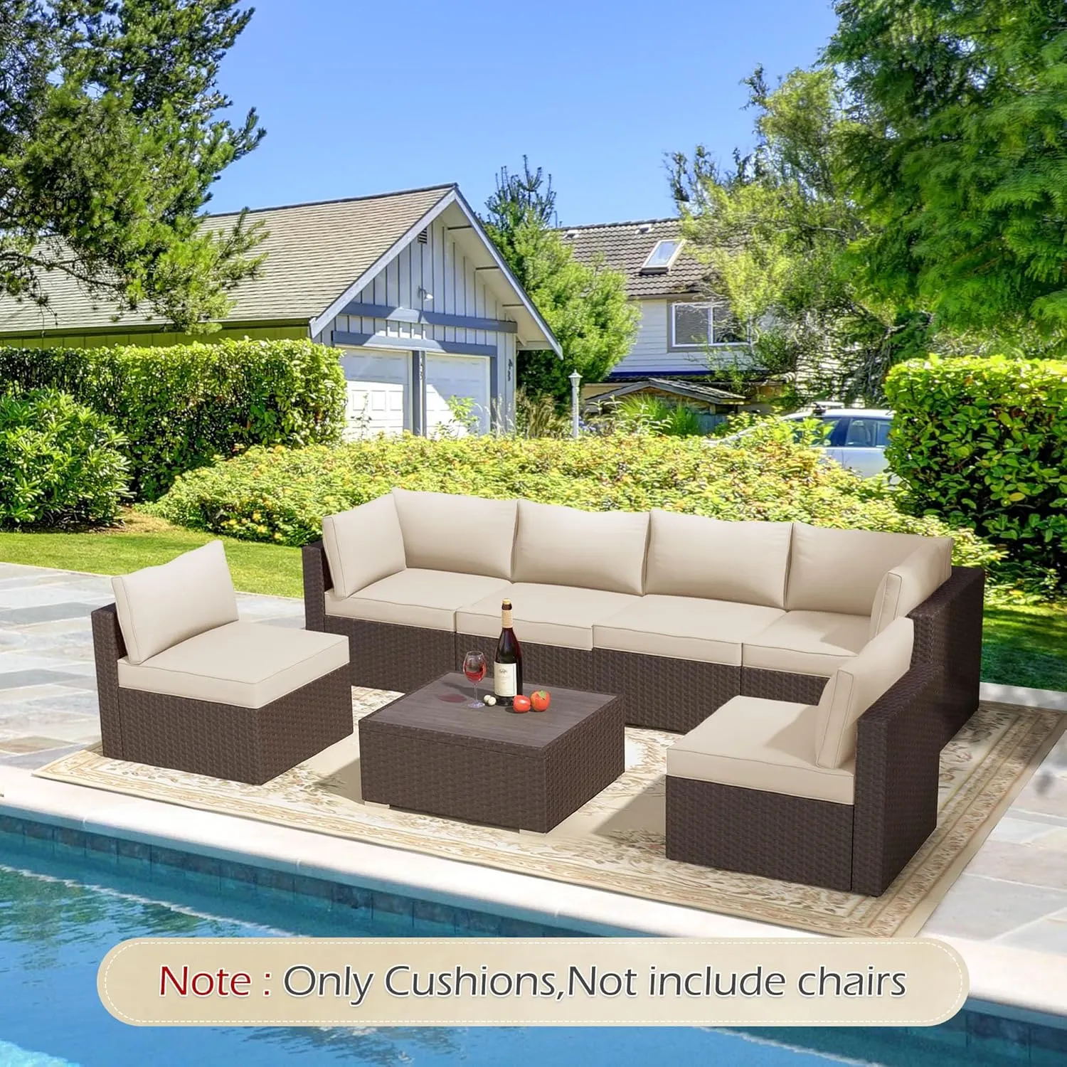 HOMREST Outdoor Replacement Cushions for Patio Furniture,Water-Repellent Sofa Cushion for 6-Seat Rattan Wicker Sectional Patio Conversation Sets,14-Piece Cushions Set for Outdoor Couch（Beige）