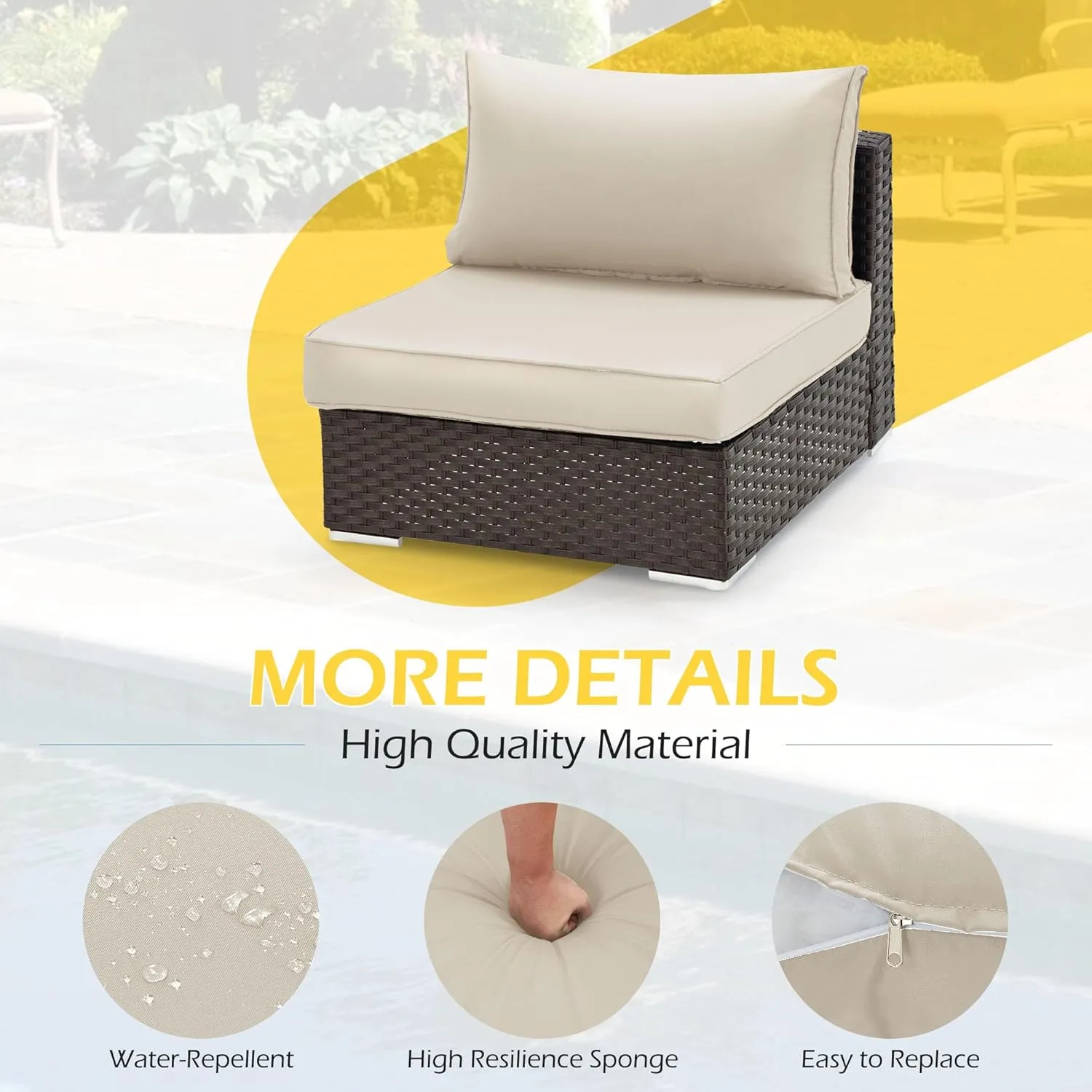 HOMREST Outdoor Replacement Cushions for Patio Furniture,Water-Repellent Sofa Cushion for 6-Seat Rattan Wicker Sectional Patio Conversation Sets,14-Piece Cushions Set for Outdoor Couch（Beige）