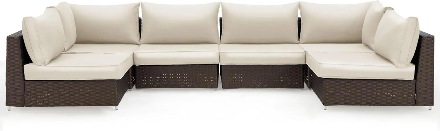 HOMREST Outdoor Replacement Cushions for Patio Furniture,Water-Repellent Sofa Cushion for 6-Seat Rattan Wicker Sectional Patio Conversation Sets,14-Piece Cushions Set for Outdoor Couch（Beige）