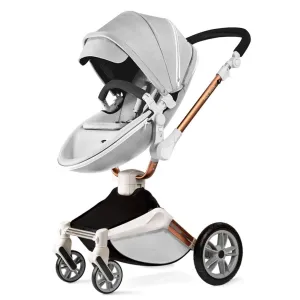Hot Mom 2 Ultra Baby Stroller 360 Rotation Function,Baby Carriage Pu Leather Pushchair Stylish and Convenient Pram 2024 (Grey)
