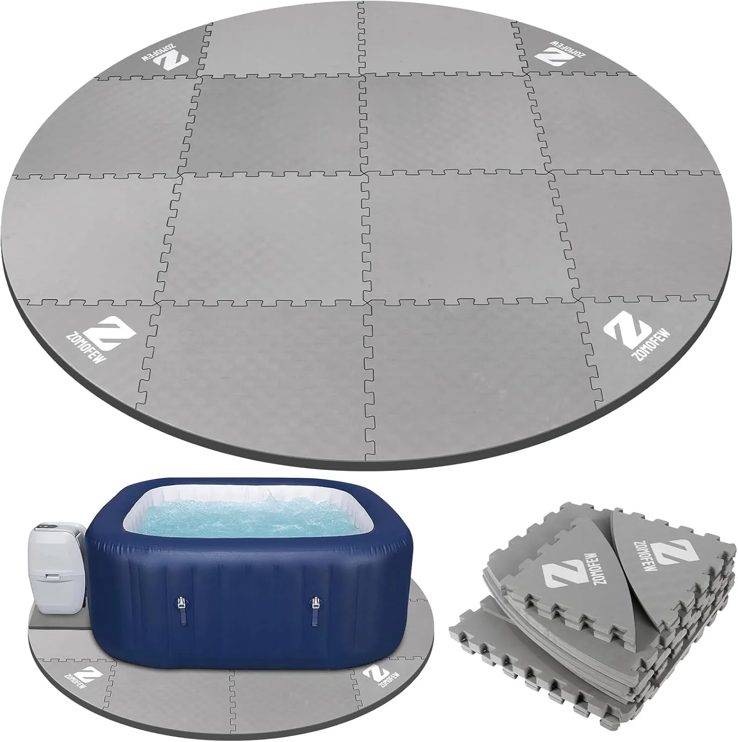 Hot Tub Mat for Inflatable Tub, 77IN Hot Tub Pad Foundation, Upgraded Thickened Eva Foam Padding for Outdoor Hot Tubs | Interlocking Patio Tiles Outdoor (1/2" Thickness)