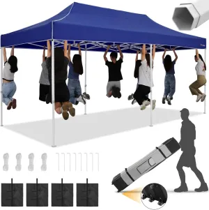 HOTEEL 10x20 Heavy Duty Pop Up Canopy Tent for Parties Event Wedding Commercial Instant Canopy with Roller Bag, Party Tent Waterproof UV 50 &Windproof, Upgraded Thick Hexagonal Legs, Deep Blue