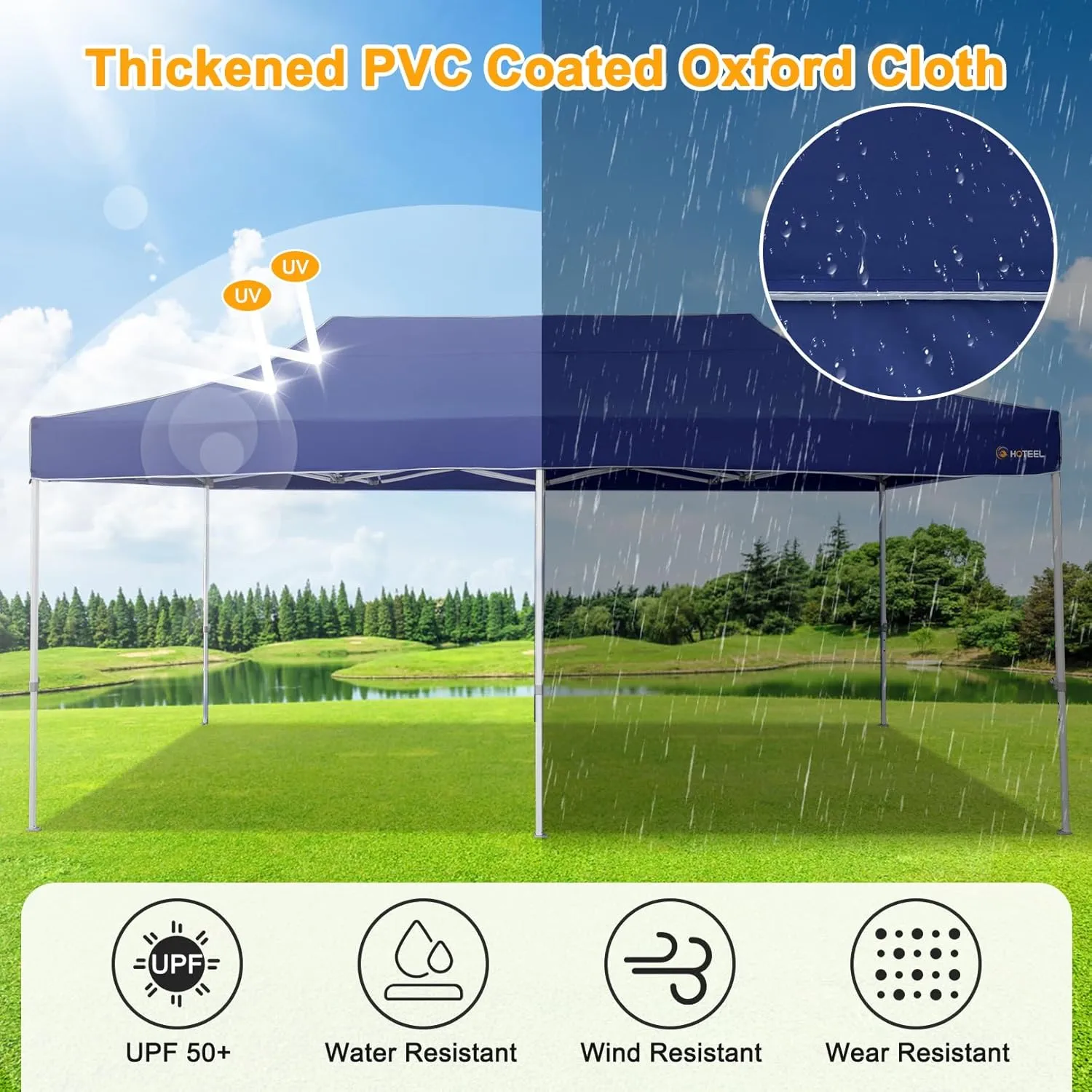 HOTEEL 10x20 Heavy Duty Pop Up Canopy Tent for Parties Event Wedding Commercial Instant Canopy with Roller Bag, Party Tent Waterproof UV 50 &Windproof, Upgraded Thick Hexagonal Legs, Deep Blue