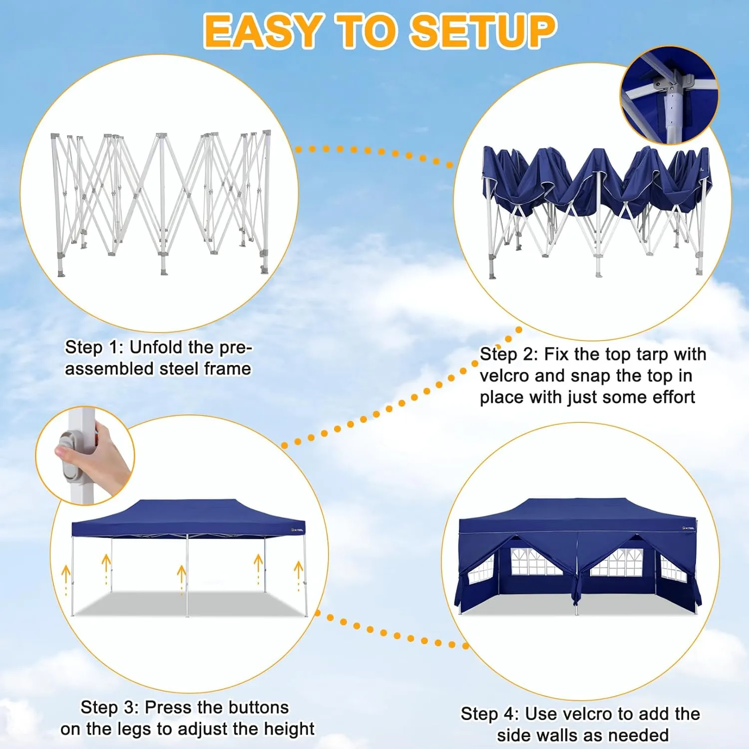 HOTEEL 10x20 Heavy Duty Pop Up Canopy Tent for Parties Event Wedding Commercial Instant Canopy with Roller Bag, Party Tent Waterproof UV 50 &Windproof, Upgraded Thick Hexagonal Legs, Deep Blue