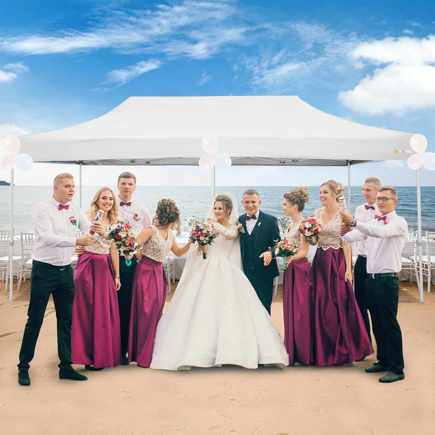 HOTEEL 10x20 Heavy Duty Pop Up Canopy Tent with Sidewalls, Commercial Outdoor Canopy Tents for Parties Event Wedding with Roller Bag, Waterproof & UV 50 , Upgraded Thickened Hexagonal Legs, White