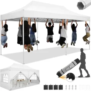 HOTEEL 10x20 Heavy Duty Pop Up Canopy Tent with Sidewalls, Commercial Outdoor Canopy Tents for Parties Event Wedding with Roller Bag, Waterproof & UV 50 , Upgraded Thickened Hexagonal Legs, White