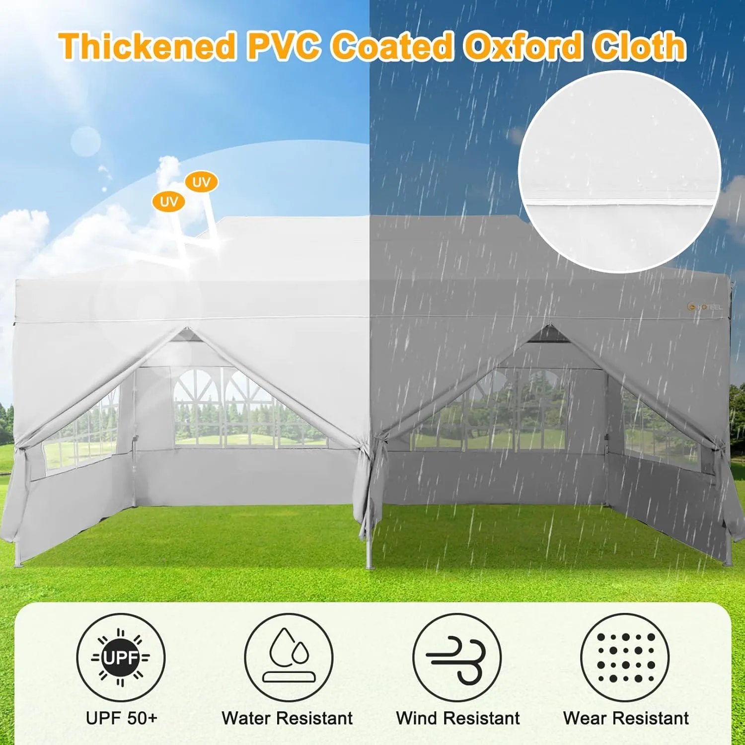HOTEEL 10x20 Heavy Duty Pop Up Canopy Tent with Sidewalls, Commercial Outdoor Canopy Tents for Parties Event Wedding with Roller Bag, Waterproof & UV 50 , Upgraded Thickened Hexagonal Legs, White