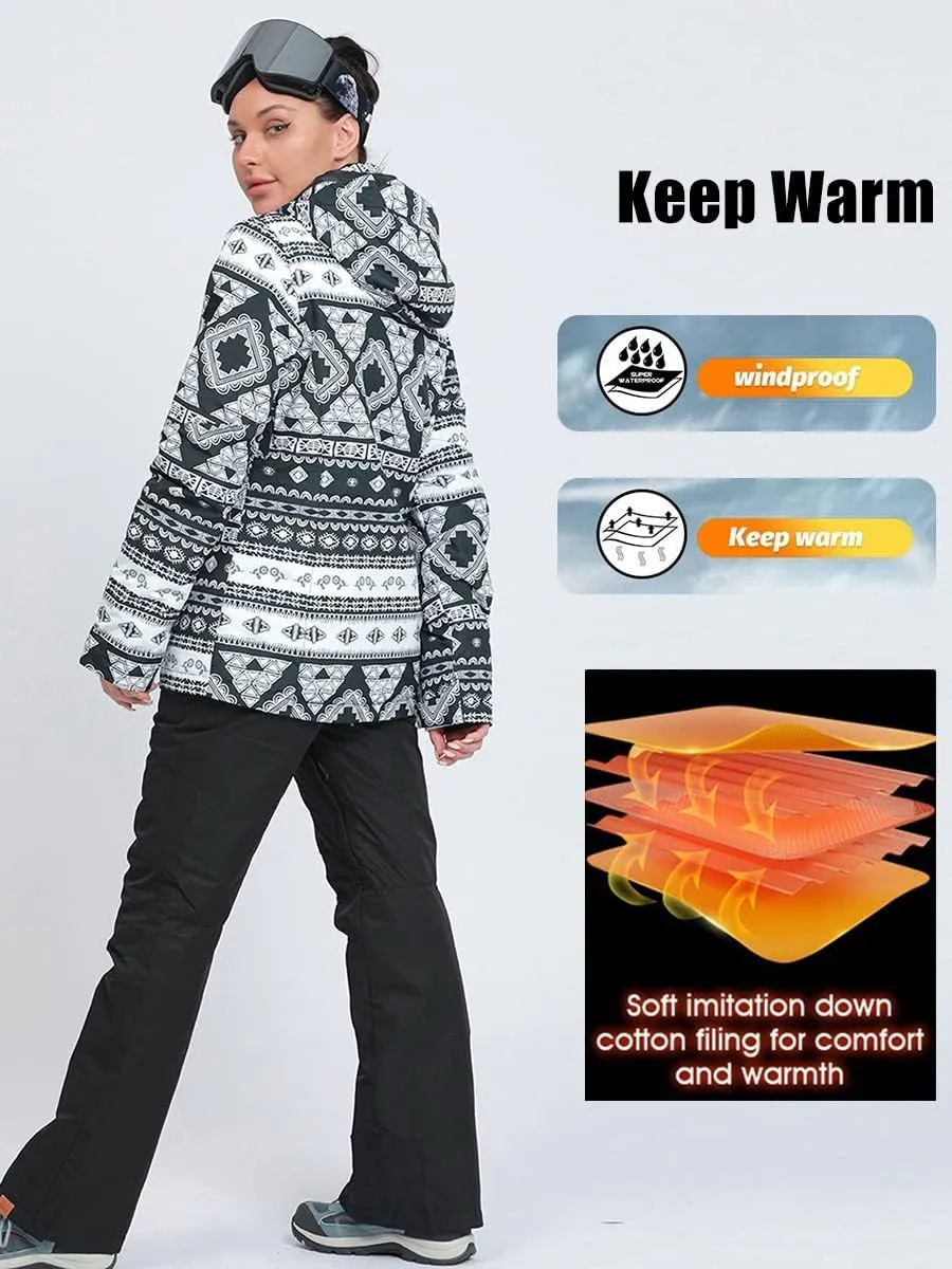HOTIAN Ski jacket Snowboard Jacket Womens High Windproof Colorful Snow Jacket Pants Set