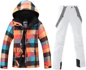 HOTIAN Ski jacket Snowboard Jacket Womens High Windproof Colorful Snow Jacket Pants Set