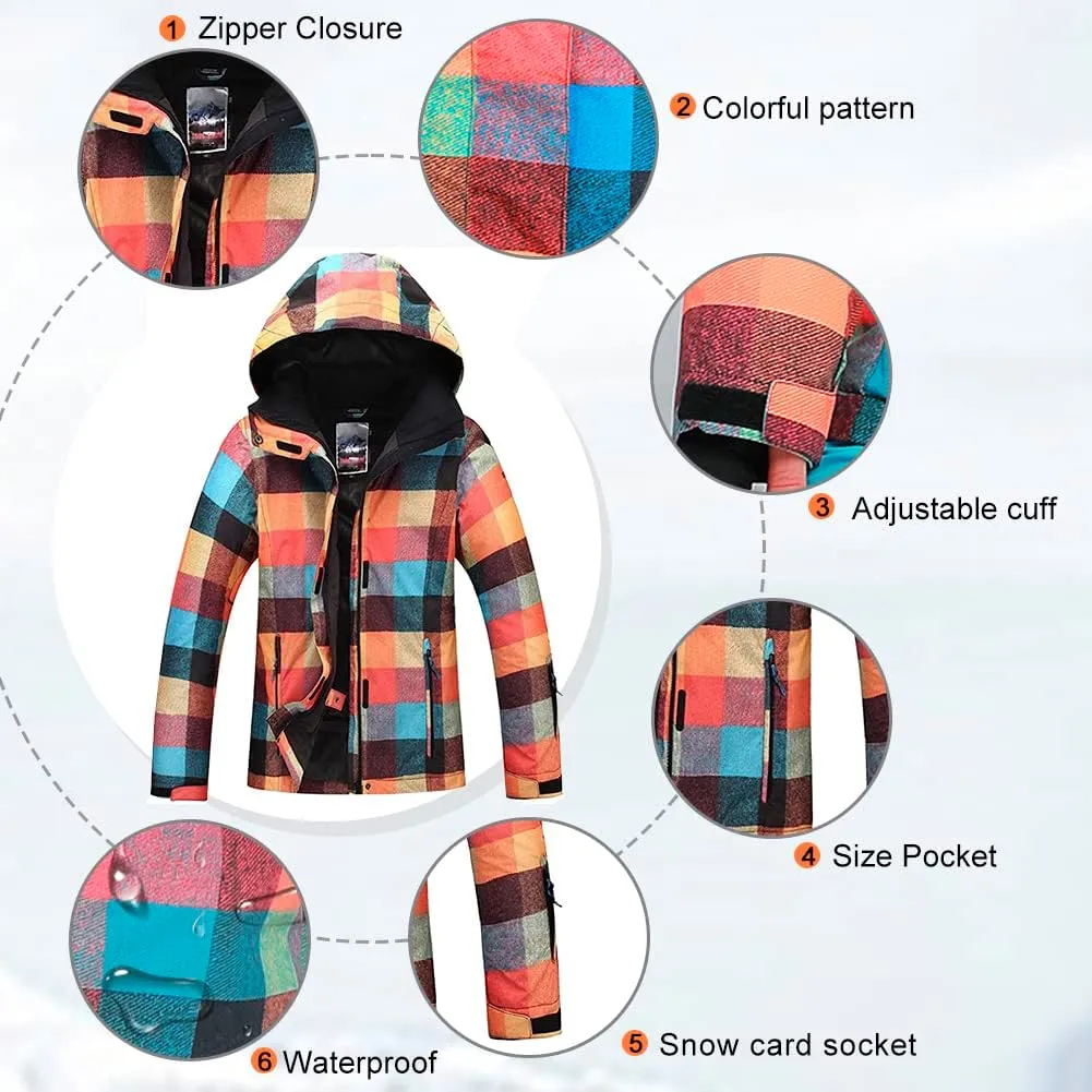 HOTIAN Ski jacket Snowboard Jacket Womens High Windproof Colorful Snow Jacket Pants Set