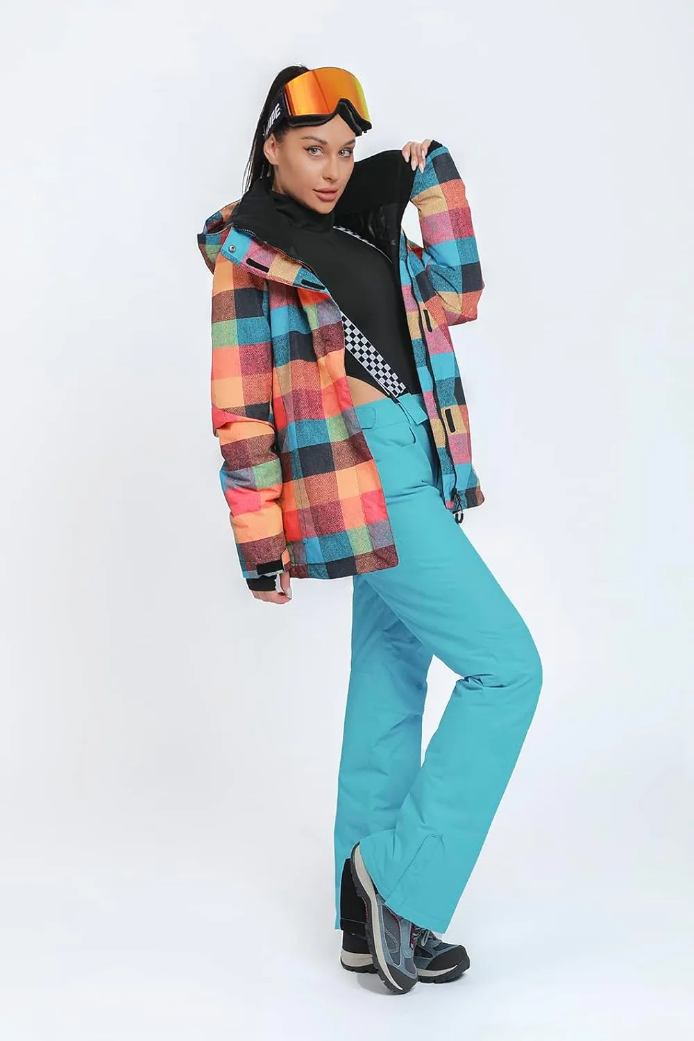 HOTIAN Ski jacket Snowboard Jacket Womens High Windproof Colorful Snow Jacket Pants Set
