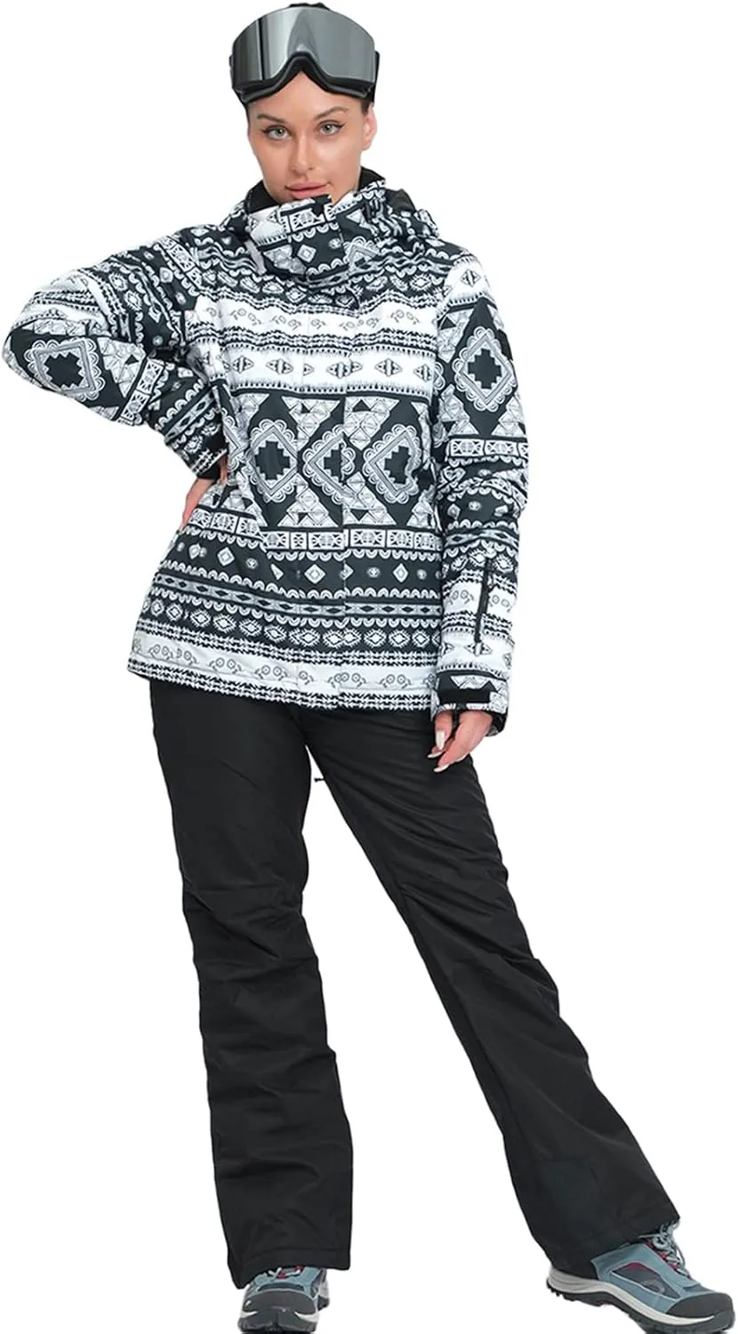 HOTIAN Ski jacket Snowboard Jacket Womens High Windproof Colorful Snow Jacket Pants Set