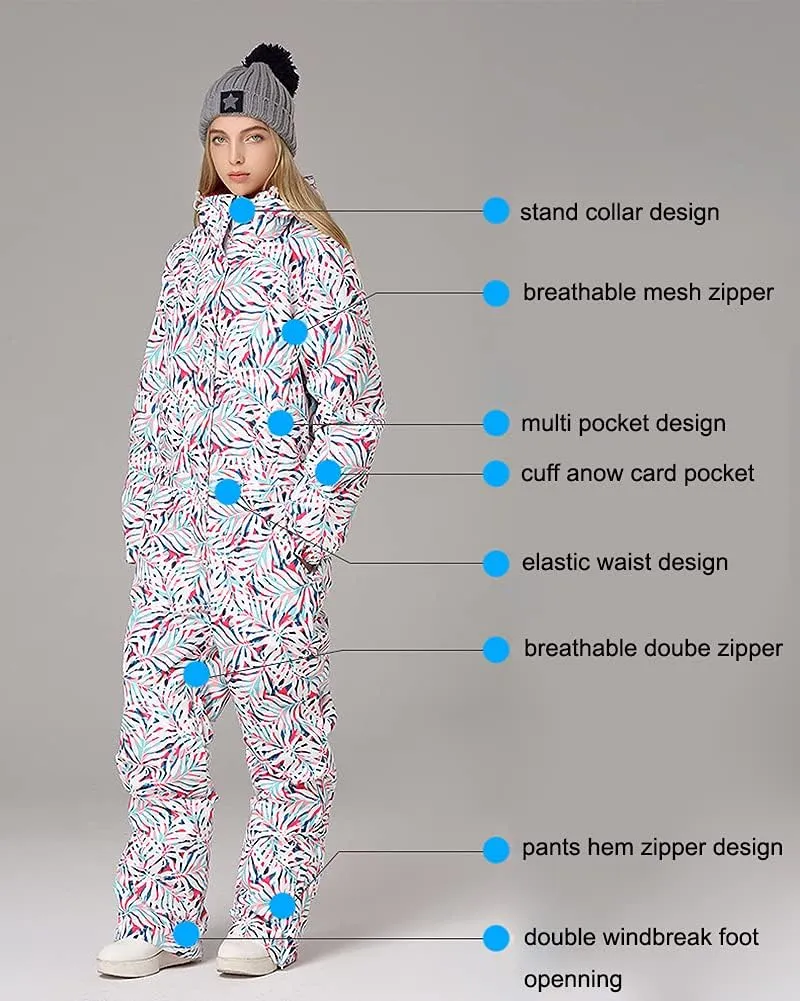 HOTIAN Women Ski Suits One Piece Jumpsuits Overalls Winter Outdoor Snow Suits Waterproof Snowboard Suit