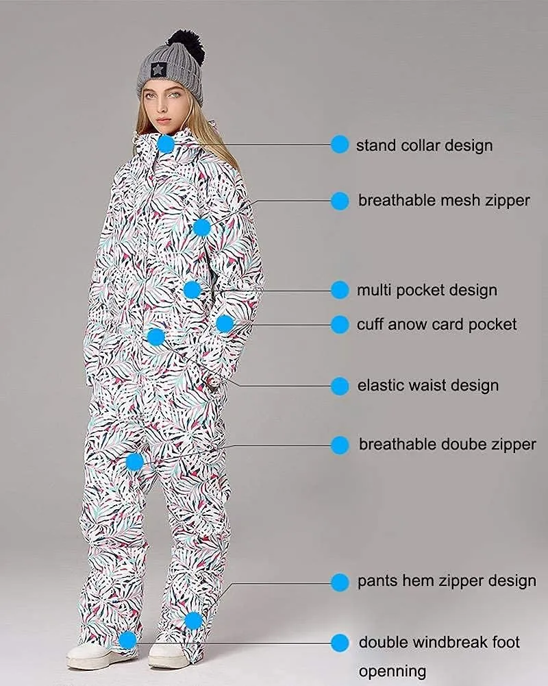 HOTIAN Women Ski Suits One Piece Jumpsuits Overalls Winter Outdoor Snow Suits Waterproof Snowboard Suit
