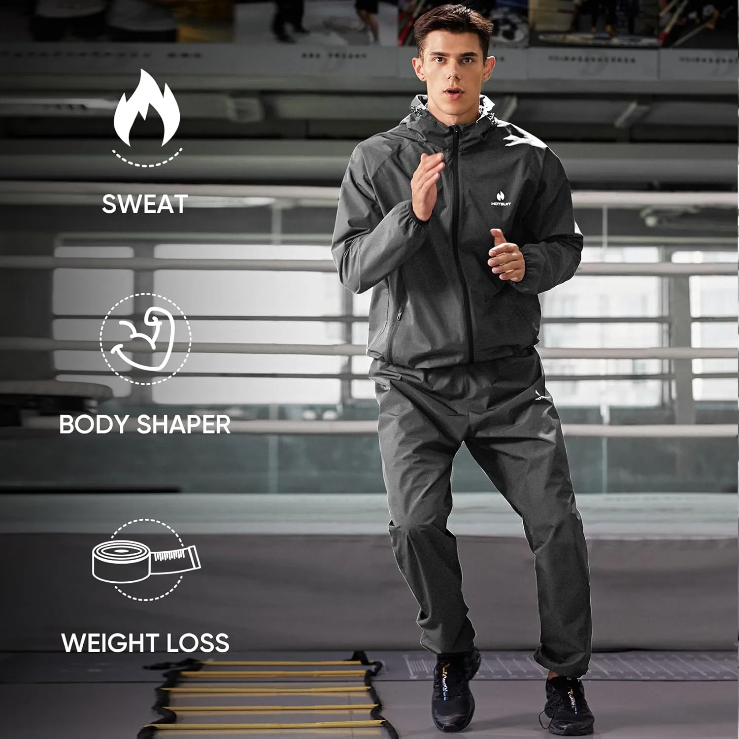 HOTSUIT Sauna Suit for Men Weight Loss Sweat Suit Boxing Exercise Sweat Sauna Jacket Pants
