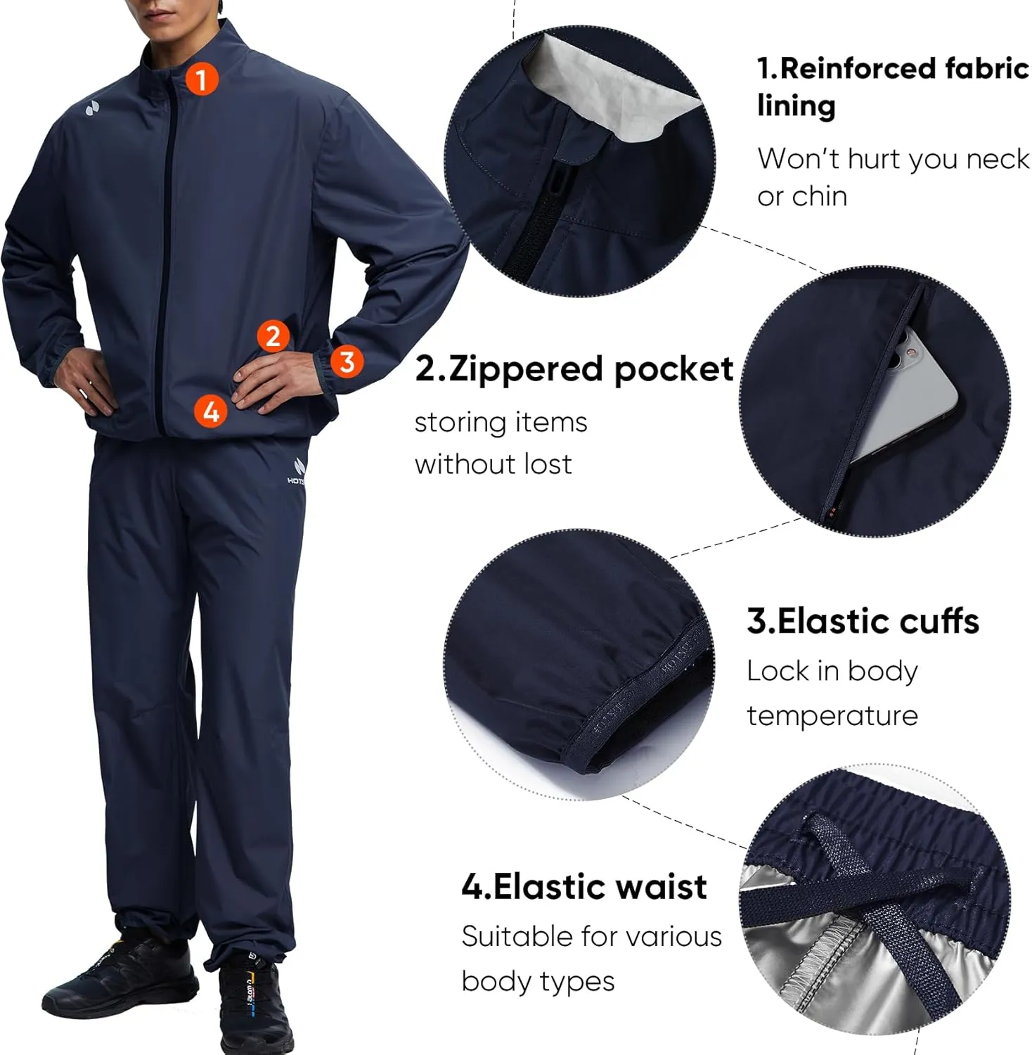 HOTSUIT Sauna Suit for Weight Loss Boxing Non Rip Sweat Suit Men Lightweight Sweat Sauna Jacket Pant