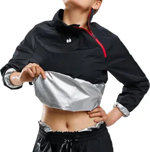 HOTSUIT Sauna Suit for Women Boxing Sauna Jacket Women Anti Rip Workout Sweat Suit for Gym, Black, L