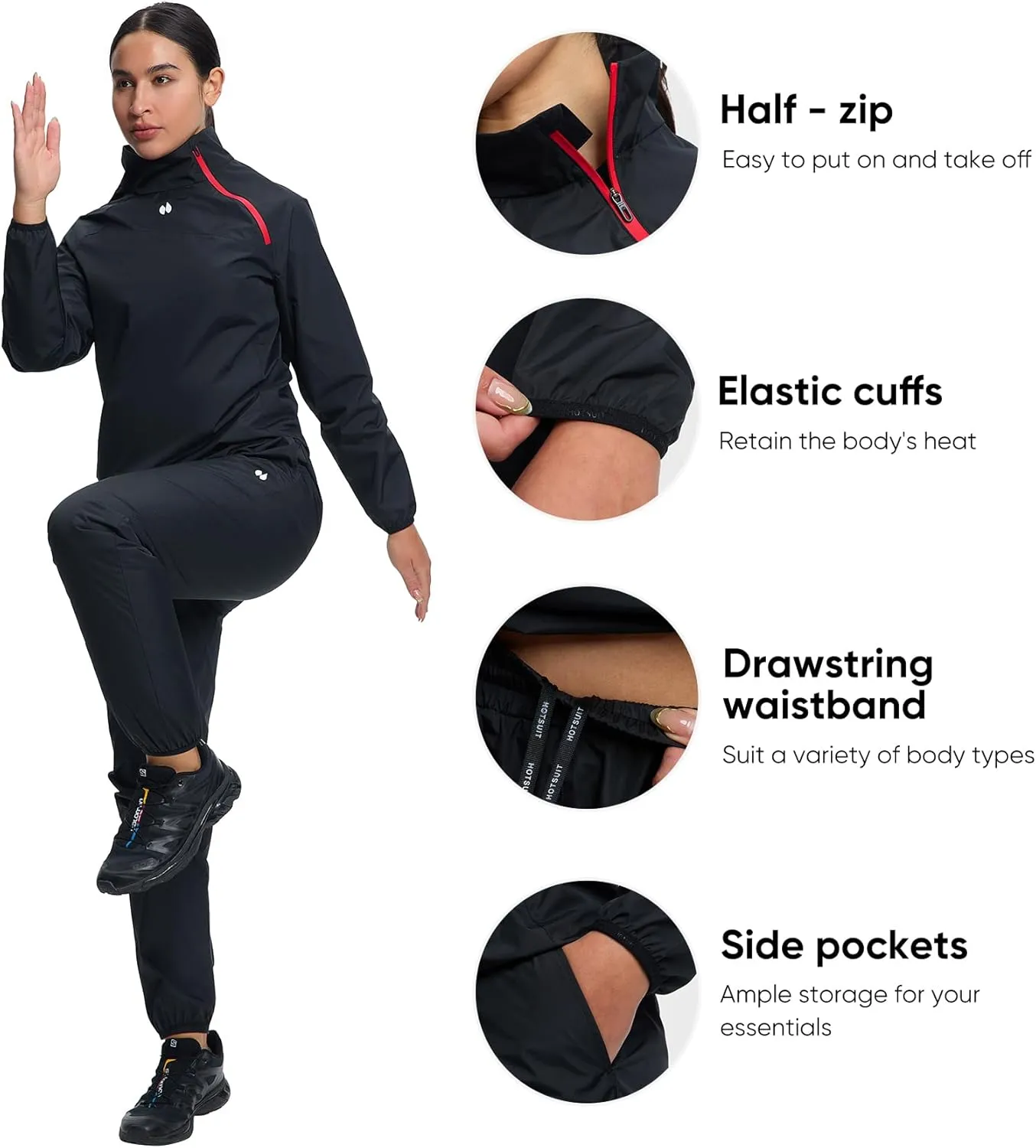 HOTSUIT Sauna Suit Women Sweat Sauna Jacket Pant Odorless Sweat Suit Women for Gym Workout