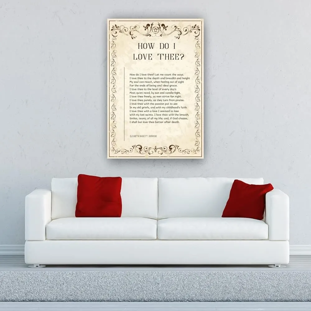 How Do I Love Thee Poem Wall Decor Elizabeth Barrett Browning Quotes Wall Art Poetry Posters Wall Prints for Living Room Painting Canvas Artwork for Bedroom Christmas Decorations Modern Picture (12x18inch(30x45cm),Framed)
