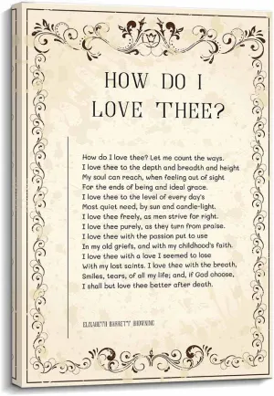 How Do I Love Thee Poem Wall Decor Elizabeth Barrett Browning Quotes Wall Art Poetry Posters Wall Prints for Living Room Painting Canvas Artwork for Bedroom Christmas Decorations Modern Picture (12x18inch(30x45cm),Framed)