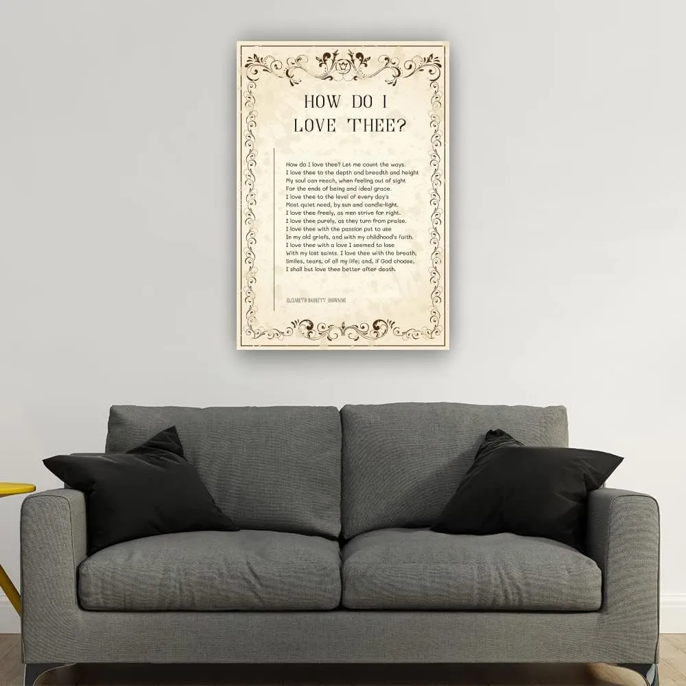 How Do I Love Thee Poem Wall Decor Elizabeth Barrett Browning Quotes Wall Art Poetry Posters Wall Prints for Living Room Painting Canvas Artwork for Bedroom Christmas Decorations Modern Picture (12x18inch(30x45cm),Framed)