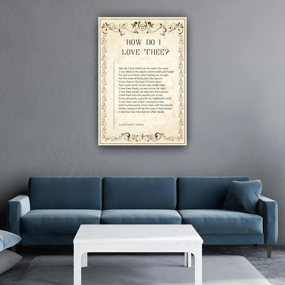 How Do I Love Thee Poem Wall Decor Elizabeth Barrett Browning Quotes Wall Art Poetry Posters Wall Prints for Living Room Painting Canvas Artwork for Bedroom Christmas Decorations Modern Picture (12x18inch(30x45cm),Framed)