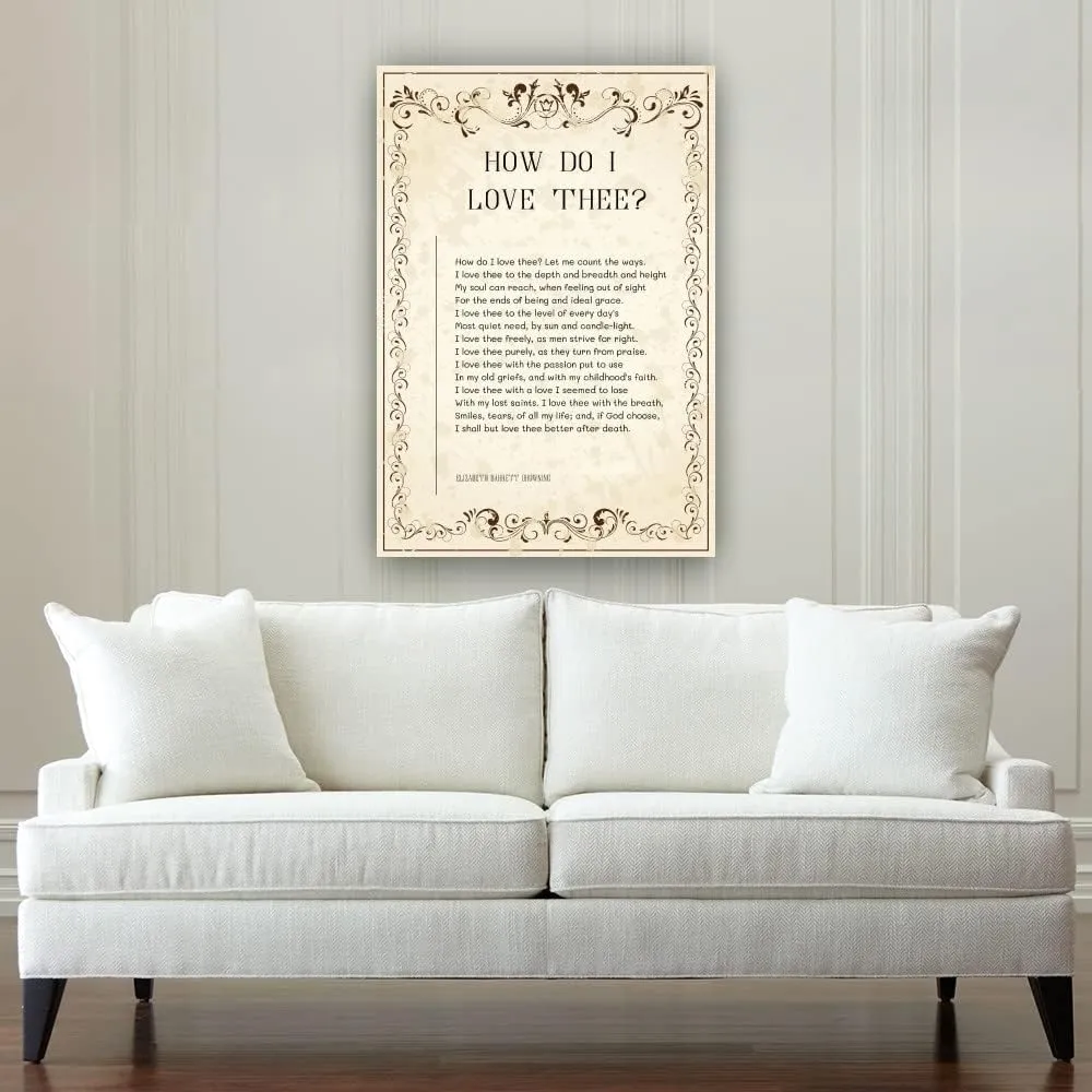 How Do I Love Thee Poem Wall Decor Elizabeth Barrett Browning Quotes Wall Art Poetry Posters Wall Prints for Living Room Painting Canvas Artwork for Bedroom Christmas Decorations Modern Picture (12x18inch(30x45cm),Framed)
